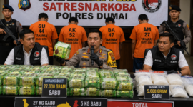 Polres Dumai mengungkap 32 kg sabu asal Malaysia. Jaringan diduga kirim 27 kg ke Jambi dan 5 kg ke Aceh lewat jalur laut.( ilustrasi poto : chatGPT )
