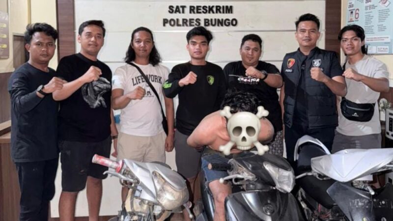 Polres Bungo menangkap pelaku curanmor di Muara Bungo dan mengamankan tiga motor hasil kejahatan.( poto : jambiprima.com )