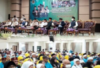 Kepulangan jemaah haji Jambi Kloter BTH-13 disambut haru di Asrama Haji Jambi.( poto : infojambi.com )