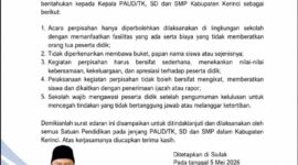 Surat edaran bernomor 400.3.5/22/DISDIK/V/2026, Dinas Pendidikan menyusun pedoman pelaksanaan perpisahan untuk Tahun Ajaran 2025/2026.( Poto : istimewa)
