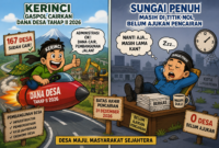 Ilustrasi perbandingan Kerinci vs Sungai Penuh: satu daerah ngebut cairkan Dana Desa, satu lagi masih tertahan di proses administrasi.( poto : chatGPT )