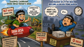 Ilustrasi perbandingan Kerinci vs Sungai Penuh: satu daerah ngebut cairkan Dana Desa, satu lagi masih tertahan di proses administrasi.( poto : chatGPT )