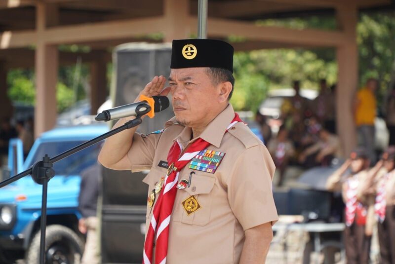 Jambore Daerah Jambi 2026 resmi dibuka Gubernur Jambi Dr. H. Al Haris, S.Sos., M.H. di Bumi Perkemahan Abdurrahman Sayoeti-Moesa, Kabupaten Muaro Jambi, Minggu (21/6/2026).( poto : jambilink.id )