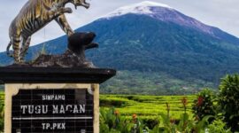 Tugu macan jalan menuju masuk wisata Gunung Kerinci.( poto jambione.com )