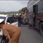 Kecelakaan Bus Al Hijrah  terjadi di Jalan Lintas Tebo–Bungo, tepatnya di depan kompleks perkantoran Pemerintah Kabupaten Tebo, Provinsi Jambi, Senin (6/7/2026).( poto :jambiprima.com)