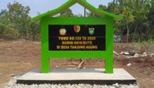 Tugu Prasasti TMMD Ke-129 di Desa Tanjung Agung Bungo selesai dibangun 100 persen.(poto: jambiprima.com).