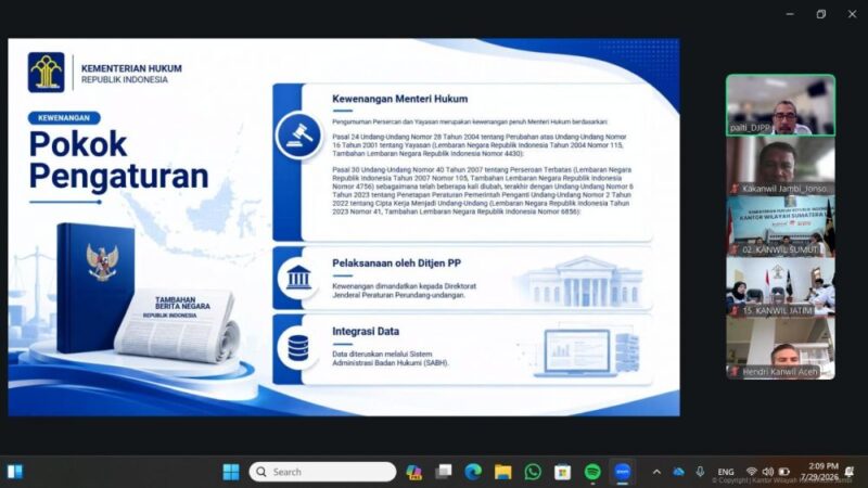 Kantor Wilayah Kementerian Hukum Jambi mengikuti sosialisasi tata cara pengumuman Perseroan Terbatas Yayasan dalam Berita Negara Republik Indonesia.(poto: jamberita.com).