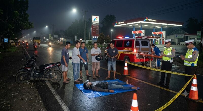 Iluastrsi Seorang pemuda asal Kota Jambi tewas di tempat usai mengalami insiden tragis.( poto: AI).