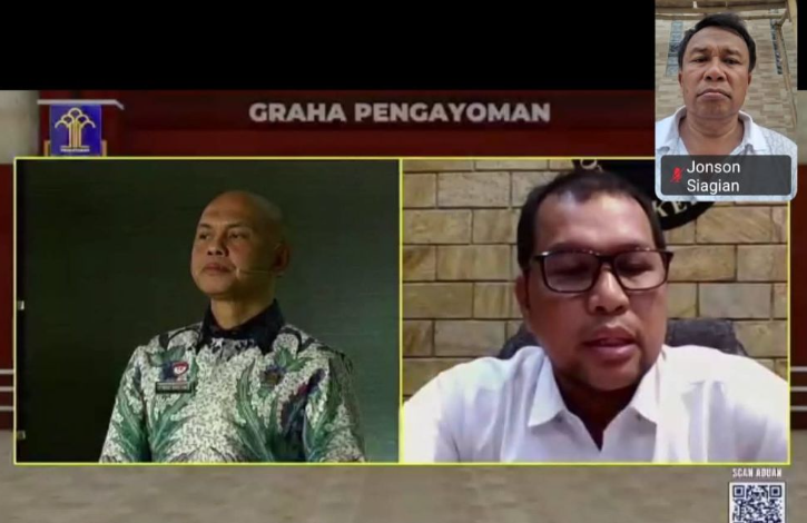Kepala Kantor Wilayah Kementerian Hukum dan Hak Asasi Manusia Jambi menghadiri forum interaktif secara daring.(poto: jamberita.com).