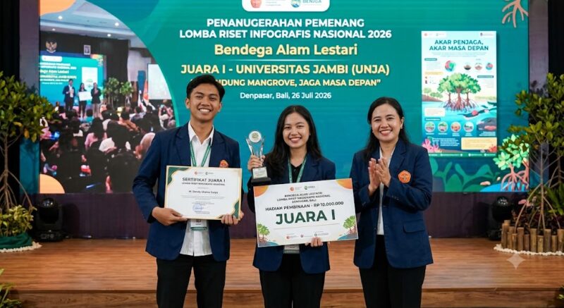 Mahasiswa Universitas Jambi (UNJA) kembali mengukir prestasi gemilang dalam ajang Lomba Riset Infografis Nasional yang diselenggarakan Bendega Alam Lestari.(ilustrasi poto: AI).