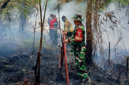 Babinsa Koramil 416-06/MB langsung bergerak cepat setelah menerima laporan kebakaran lahan sungai buluh pada Senin (24/8/2026).(poto: istimewa).