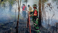 Babinsa Koramil 416-06/MB langsung bergerak cepat setelah menerima laporan kebakaran lahan sungai buluh pada Senin (24/8/2026).(poto: istimewa).