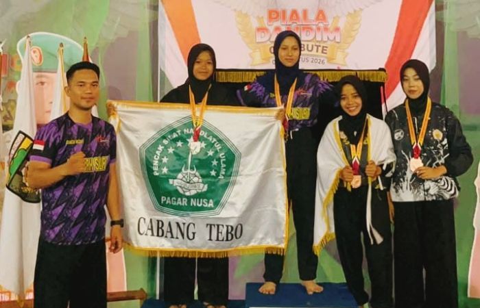 Pesilat Pagar Nusa Kabupaten Tebo berhasil meraih sejumlah medali dalam ajang Piala Dandim 0416/Bute 2026.(jambiprima.com).