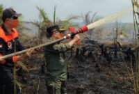 im BPBD bersama Gubernur Jambi Al Haris melakukan pemadaman kebakaran lahan gambut di Desa Persiapan Air Merah, Kecamatan Sungai Gelam, Muaro Jambi, Minggu (9/8/2026).(poto: jambiprima.com).