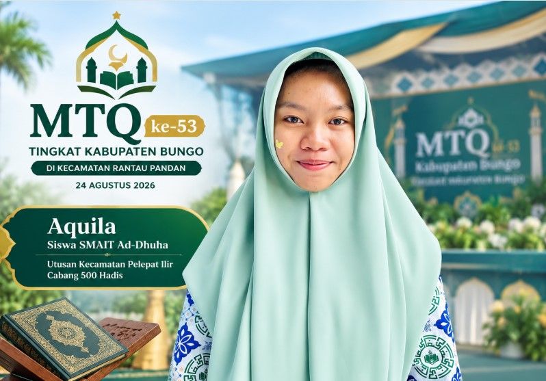 Aquila, siswa SMAIT Ad-Dhuha yang menjadi utusan Kecamatan Pelepat Ilir pada cabang 500 Hadis MTQ ke-53 tingkat Kabupaten Bungo.(poto: seriusnews.id).