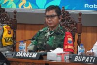 Komandan Korem 042/Gapu Brigjen TNI Nyamin menghadiri rapat koordinasi memperkuat penanganan karhutla tanjab barat di Kantor Bupati Tanjung Jabung Barat, Rabu (26/8/2026).(poto: jamberita.com).