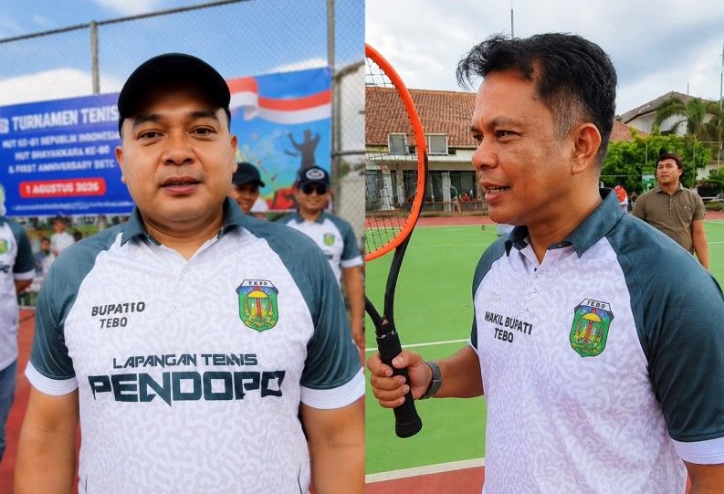 Bupati Tebo membuka secara resmi turnamen tenis lapangan 2026.(poto: jambiprima.com).