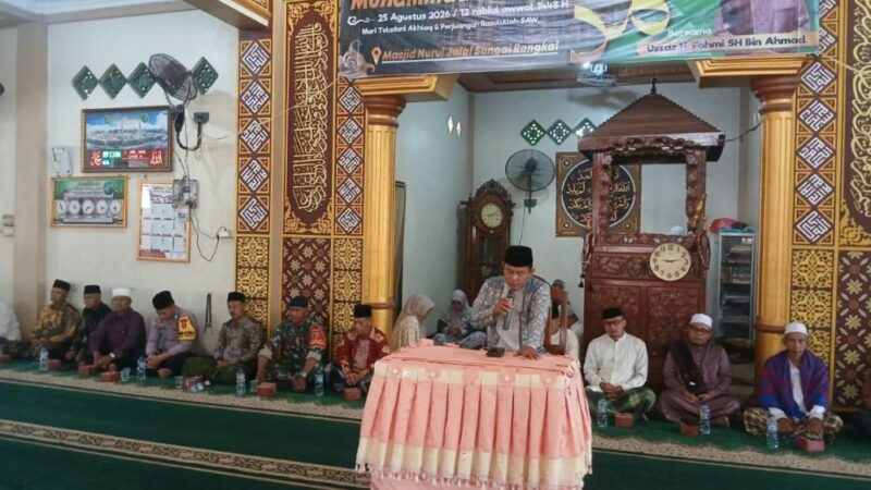 uasana peringatan Maulid Nabi Muhammad SAW 1448 H/2026 M di Masjid Nurul Jalal, Kelurahan Sungai Bengkal, Kecamatan Tebo Ilir, Kabupaten Tebo.(poto: jambiprima.com).