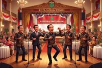 Ilustrasi Pejabat Kota Sungai Penuh berjoget diacara resepsi kenengaran yang di selengggarakan di Gedung Nasional.(poto: AI).