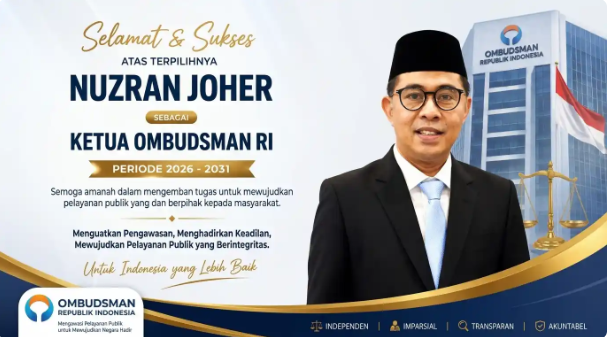 Dewan Perwakilan Rakyat (DPR) RI resmi menetapkan Nuzran Joher sebagai Ketua Ombudsman Republik Indonesia masa jabatan 2026–2031.(poto: istimewa).