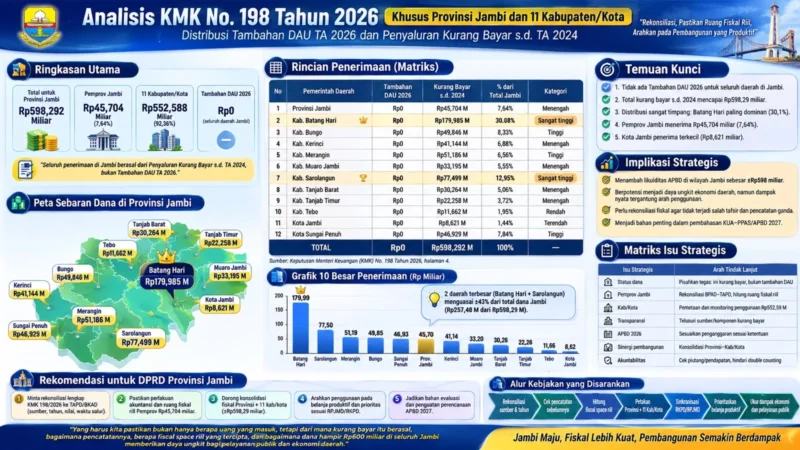 Pemerintah Provinsi Jambi bersama 11 pemerintah kabupaten dan kota resmi menerima penyaluran dana kurang bayar hingga Tahun Anggaran (TA) 2024.(poto: jambione.com).