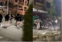 Potongan video bentrokan antar geng remaja di depan kawasan WTC Pasar Jambi, Sabtu dini hari (15/8/2026).(poto: jambione.com).