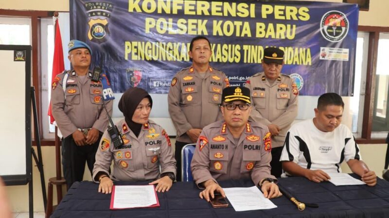 Kapolresta Jambi Kombes Pol. Ananto Herlambang memimpin langsung penyampaian rilis pengungkapan kasus tersebut pada Sabtu (8/8/2026).(poto: jambilink.id).