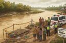 Ilustrasi Dua anak berusia 11 tahun menjadi korban serangan buaya muara di aliran sungai.(poto: AI)