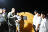 M. Syukur saat menyampaikan sambutan pada acara pelantikan Pengurus LPHD Rio Kemunyang periode 2026–2029 di Desa Durian Rambun, Sabtu (5/9/2026) malam.(poto: jambiprima.com).