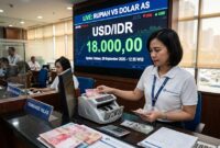 Rupiah menembus Rp18.000 per dolar AS akibat inflasi global dan minyak naik.(poto: AI).