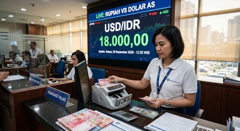 Rupiah menembus Rp18.000 per dolar AS akibat inflasi global dan minyak naik.(poto: AI).