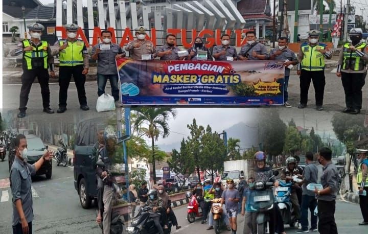 Pengurus SMSI Kerinci dan Sungai Penuh membagikan sebanyak 10 ribu masker secara gratis kepada masyarakat pengguna jalan pada Kamis (10/9/2026).(poto: jambiprima.com).