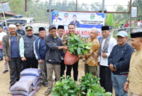 Wali Kota Alfin bersama Wakil Wali Kota Azhar Hamzah menyerahkan bantuan bibit kopi langsung kepada para petani pada hari Jumat, 11 September.(poto: istimewa).