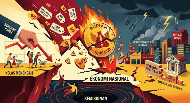 Nilai tukar rupiah tembus 18000 US$ daya beli masyarakat menengah terancam.(poto: AI).