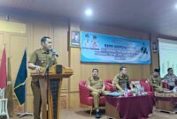 Bupati Merangin M. Syukur dalam Rapat Koordinasi Penguatan Aksi Konvergensi Percepatan Penurunan Stunting 2026 di Aula Depati Payung Bappeda, Selasa (13/10).(poto: kominfo).