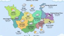 Peta prakiraan cuaca kabupaten dan kota di Provinsi Jambi untuk Sabtu, 31 Oktober.(poto: jemarionline.com).