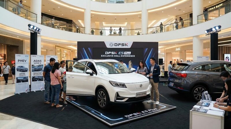 Iluistrasi pameran DFSK E5 Plus Indonesia di pusat perbelanjaan.(poto: AI).