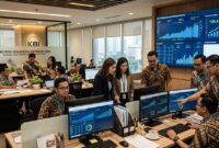 Ilustrasi Suasana kerja di kantor PT Kliring Berjangka Indonesia (KBI), yang mencatat lonjakan transaksi 109,4% hingga September 2026.(poto: AI).