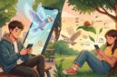 Ilustrasi: Anak muda gunakan aplikasi pesan lambat untuk nikmati interaksi digital yang lebih tenang dan bermakna.(poto: AI).
