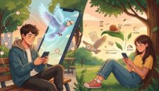Ilustrasi: Anak muda gunakan aplikasi pesan lambat untuk nikmati interaksi digital yang lebih tenang dan bermakna.(poto: AI).