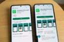 Perbandingan tampilan aplikasi WhatsApp palsu berlabel iklan dan versi resmi WhatsApp LLC di Google Play Store Android.(poto: AI).