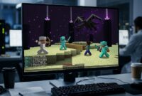 Simulasi empat agen AI Gemini saat berkoordinasi melawan Ender Dragon di game Minecraft.(poto: AI).