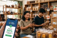 Ilustrasi Pelaku UMK di Indonesia kini bisa menikmati diskon biaya layanan minimal 50% lewat aplikasi Sapa UMKM.(poto: AI).