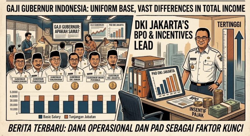 Ilustrasi Besaran gaji gubernur Indonesia ternyata setara, namun fasilitas dan dana operasional DKI Jakarta membuat total penghasilannya menjadi yang tertinggi.(poto: AI).