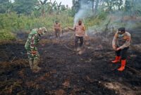 Tim gabungan memadamkan kebakaran lahan semak belukar seluas lima hektare di Dusun Pasir Raya, Desa Sungai Duren, Kabupaten Muaro Jambi, Selasa (29/9/2026).(poto: istimewa).