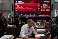 Ilustrasi Suasana tegang di BEI saat IHSG anjlok 14,91% dalam sepekan hingga memicu trading halt pada 16 Oktober 2026.(poto: AI).