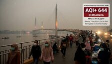 ilustrasi: Kualitas udara Jambi berbahaya (AQI 644) akibat kabut asap di sekitar Jembatan Gentala Arasy pada Selasa (7/10/2026) malam.(poto: AI).
