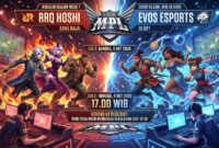 Ilustrasi Saksi keseruan Leg 2 Derby Klasik RRQ vs EVOS di arena MPL ID S18 yang penuh sorak-sorai dan tensi tinggi!.(poto: AI).