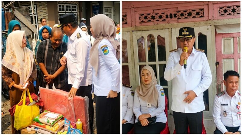 Pemerintah Kota Sungai Penuh menyerahkan bantuan korban kebakaran kepada Sudirman di Desa Pasar Baru, Kecamatan Sungai Penuh, Rabu (7/10/2026).(poto: istimewa).