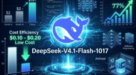Ilustrasi model AI DeepSeek-V4.1-Flash-1017 yang tawarkan performa koding tinggi dengan biaya jauh lebih murah.(poto: AI).
